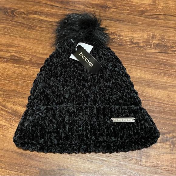 Bebe Black Knitted Beanie Hat